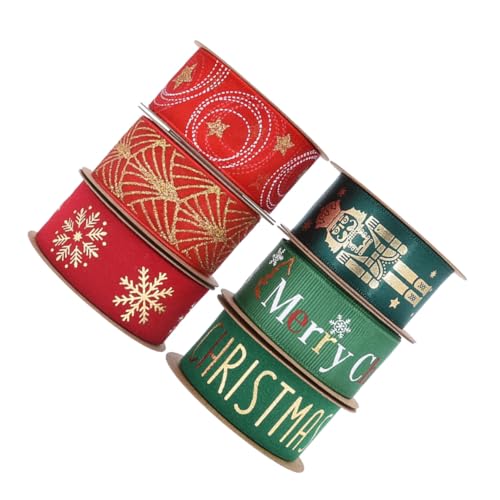 NUOBESTY 6 Rollen Weihnachtsband Festliche Geschenkband Dekoratives Band für Verpackung Schleifen Basteln und Weihnachtsdeko Feiertagsmotive Robust Flexibles Material von NUOBESTY