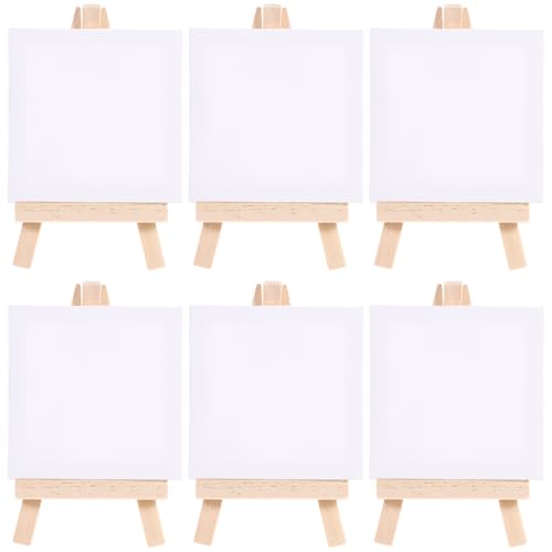 NUOBESTY 6 Sets Mit Mini- Und Staffelei-Set Kleine Quadratische Leinwände Leere Leinwände Künstlerstativ Tischhalter Ständer Zum Malen Basteln Für Kinder von NUOBESTY