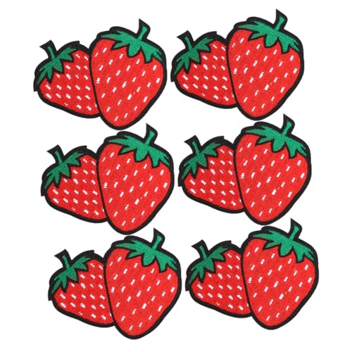 NUOBESTY 6 Stück Erdbeer Aufnäher Rote Bestickte Applikationen zum Aufbügeln für Kleidung Jacken Rucksäcke und Diy Projekte Langlebig und Einfach Anzubringen von NUOBESTY