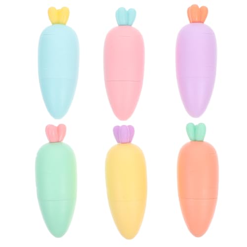 NUOBESTY 6 Stück Karottenförmige Aesthetic Highlighter Pastellfarben Wasserdichte Marker für Schule und Büro Kreative Schreibwaren ohne Durchbluten von NUOBESTY