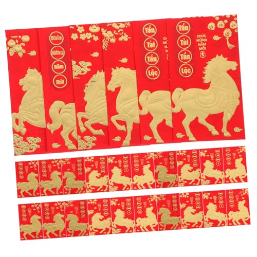 NUOBESTY 60 Stück Chinesische Rote Umschläge Jahr Des Pferdes Vietnamesische Hongbao Frühjahrfest Glücksgeldumschläge Traditionell Langlebig Für Neujahr Geburtstag Hochzeit von NUOBESTY