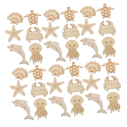 NUOBESTY 60 Stück Holzspäne von Meerestieren unfertige Holzausschnitte unvollendete Holzausschnitte unfertige Holzspäne DIY-Graffiti-Chip Holzscheiben selber basteln Holzbretter Khaki von NUOBESTY