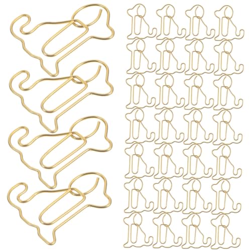 NUOBESTY 60 Stück Niedliche Büroklammer Papiermarkierungsklammern Hund Büroklammern Neuartige Büroklammern Hundförmige Papierhalter Hundförmige Papierklemmen Papierclips Metall Golden von NUOBESTY