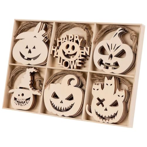 NUOBESTY 60 Stück Teiliges DIY Halloween Holzanhänger Natürliche Holzplatten zum Aufhängen Gruselige und Kreative Festivaldeko für Party Haunted House und Bar Langlebiges Holzmaterial von NUOBESTY