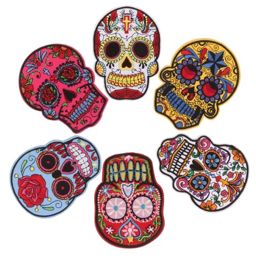 NUOBESTY 6Stücke Halloween Schädel Aufnäher Gestickte Patches Für Kleidung Punk Stil Applikationen Für DIY Projekte von NUOBESTY