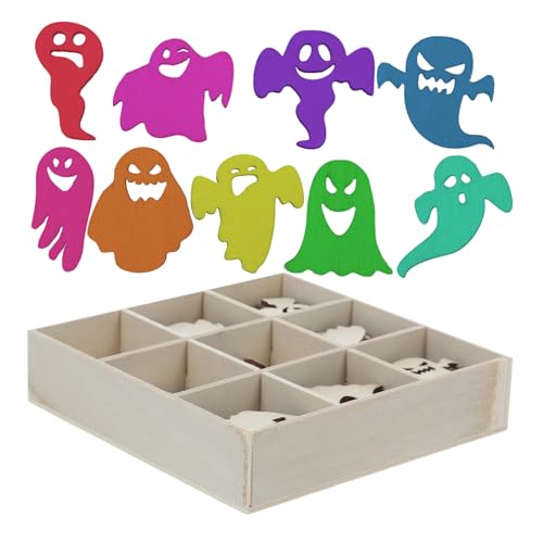 NUOBESTY 72 Stück Holz Halloween Anhänger Tafelaufsatz Dekoration Blanke Geisterform Ausschnitte Edelsteine Halloween Bastelarbeiten Herbstschilder Totenköpfe Tiki Herstellung von NUOBESTY