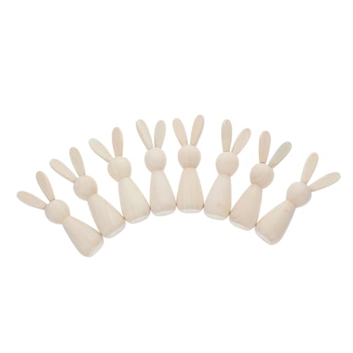 NUOBESTY 8 Stück Hasenkopf-Holzfigur Party Mini-Hasenfiguren leer Miniatur holzspielzeug Unfertige Holzpuppen Kaninchen aus Holz Holzpflockpuppen unvollendet Khaki von NUOBESTY