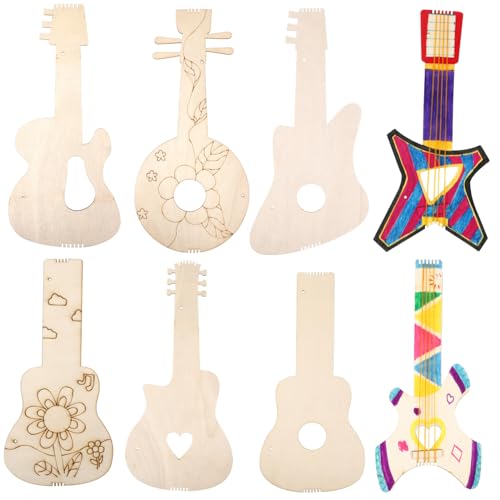 NUOBESTY 8 Stück Teiliges Holz gitarren ausschnitte zum Bemalen Verschiedene Formen Langlebiges Bastelmaterial Sichere Kanten für DIY dekoration Party Raumgestaltung Kreative von NUOBESTY