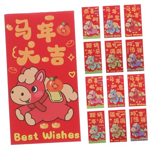 NUOBESTY 90 Stück Kreative Neujahrs-rotumschläge Chinesische Hong Bao Traditionelle Glücksgeldumschläge für Frühlingsfest Familienfeiern und Festliche Dekorationen im Jahr Des Pferdes von NUOBESTY