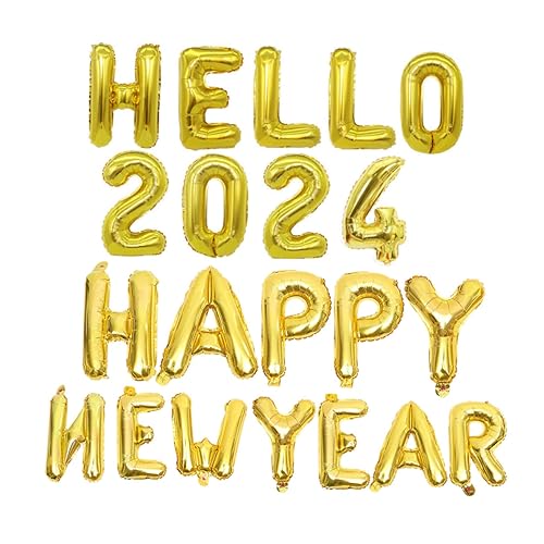 NUOBESTY Aluminium Folienballons Zahlen Robuste Neujahrsdeko für Party Fotografie Große Goldene Ballons Happy Year Hello Wiederverwendbar Reißfest Festliche Silvesterdekoration von NUOBESTY