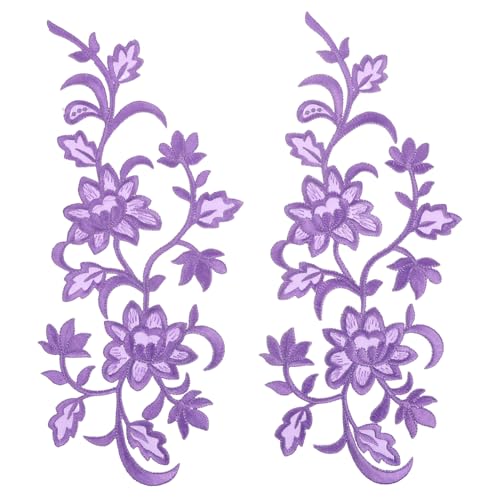 NUOBESTY Blumensticker gestickte Applikationsflecken Blume Patches zum Aufnähen Spitze bestickte Anwendung Applikation mit Blumenbeet Stickmuster aufbügeln Stickerei Violett von NUOBESTY