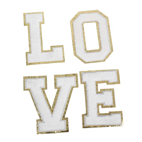 NUOBESTY Chenille Buchstaben Aufnäher mit Goldener Kante zum Aufbügeln Love Iron Patch Glitzernde Polyester Applikation für Jacken Hüte Rucksäcke und DIY Kleidung von NUOBESTY