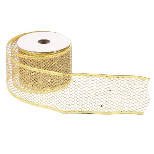 NUOBESTY Goldfarbenes Netzband: Festliche Bänder zum Verpacken von Geschenken und für DIY-Projekte, Feiertage und Feste, golden, 6 cm von NUOBESTY