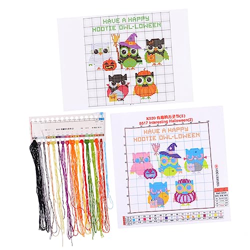 NUOBESTY Halloween Eule Kreuzstich Halloween Eule Stich Stickerei Stoff Stickrahmen Stich Kits Gruselige Stickerei Kit Charms Dekoration Eule Kreuzstich Baumwolle von NUOBESTY