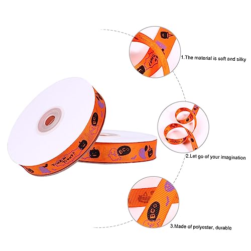 NUOBESTY Halloween Geschenkband Breit Orange Yards Dekoband mit Halloween Motiven für Geschenkverpackungen DIY Projekte und Festliche Anlässe von NUOBESTY