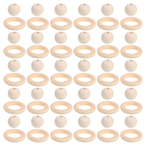 NUOBESTY Holzperlen Set Unbehandelte Naturholzringe und Holzperlen für DIY Schmuck Makramee Basteln Wreath Dekoration Zubehör von NUOBESTY