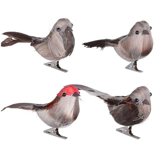 NUOBESTY Künstliche Vögel, lebendig aussehend, echte Vogel, Foto-Requisiten mit Clip, kleine DIY-Vogel-Dekorationen für Zuhause, Garten, Hochzeit, 4 Stück von NUOBESTY