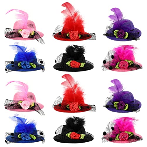 NUOBESTY Mini-Hut-Haarspange, Mini-Zylinder, kleine Mütze, Haarnadel für Tee- oder Cocktail-Party, Cosplay, 12 Stück (zufällige Farbe) von NUOBESTY