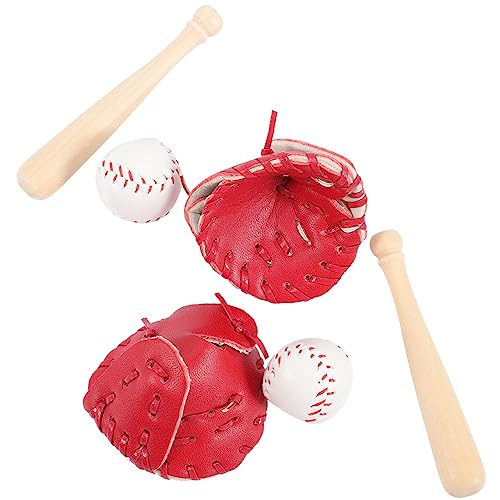 NUOBESTY Miniatur-Baseballschläger-Handschuh-Schläger-Set Puppenhaus-Dekoration Simulation Mini-Baseball-Modell Kuchendekoration Fotografie-Requisiten 2 Sets Rot von NUOBESTY