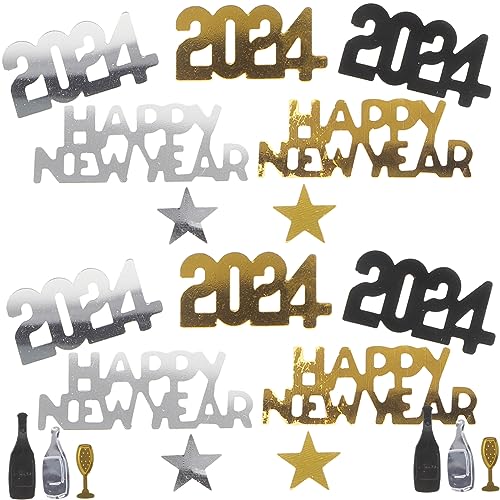 NUOBESTY Neujahrs Party Konfetti Schwarz Gold Silber Tischdeko Streudeko für Festliche Anlässe Partydeko und Heimdekoration von NUOBESTY