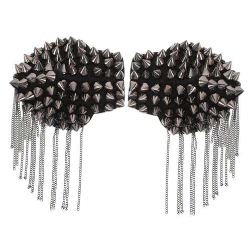 NUOBESTY Punk Schulterklappen mit Kleinen Nieten und Ketten Vintage Quasten Epauletten aus Metall und Stoff Robuste Unisex Abzeichen für Kostüm Jacke Uniform und Party von NUOBESTY