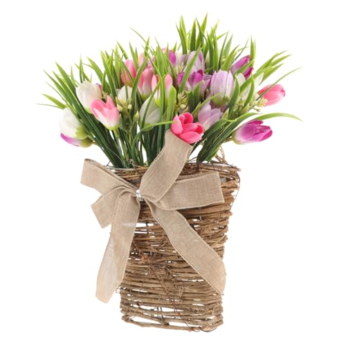 NUOBESTY Realistischer Künstlicher Tulpen Blumenkorb zum Aufhängen Wandmontierter Deko Blumenkranz ohne Pflege Langlebige Künstliche Pflanzen für Haus und Türdekoration von NUOBESTY