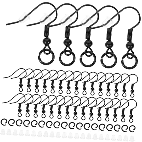 NUOBESTY Schwarze Ohrhaken mit Perle und DIY Ohrschmuck Zubehör Leichte Ohrhaken für Selbstgemachte Ohrringe Vielseitig Einsetzbar für Ohrstecker und Bastelprojekte von NUOBESTY