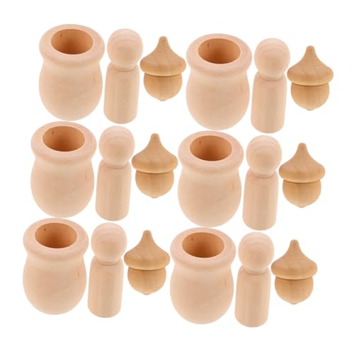 NUOBESTY Unlackierte Holz-puppen und Eicheln für DIY Weihnachtsdekorationen Vielseitige Bastelmaterialien für Herbst Thanksgiving Hochzeit Kinderfreundliche Holzfiguren zum Bemalen von NUOBESTY