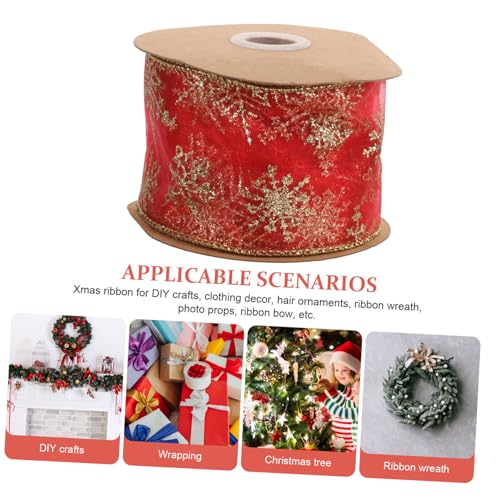 NUOBESTY Weihnachtsdeko Satinband mit Drahtkante Glitzerndes DIY Geschenkband in Rot und Silber Wetterfestes Schleifenband für Weihnachtsbaum und Festdekoration von NUOBESTY