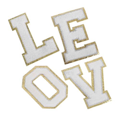 NUOBESTY Weiße Chenille Buchstaben Patches mit Goldenem Glitzerrand Weiche Polyester Aufbügler für Jacken Hüte Taschen Langlebige Einfache DIY Reparatur und Kreative Veredelung von NUOBESTY Weiße Chenille Buchstaben Patches mit Goldenem Glitzerrand Weiche Polyester Aufbügler für Jacken Hüte Taschen Langlebige Einfache DIY Reparatur und Kreative Veredelung von von NUOBESTY