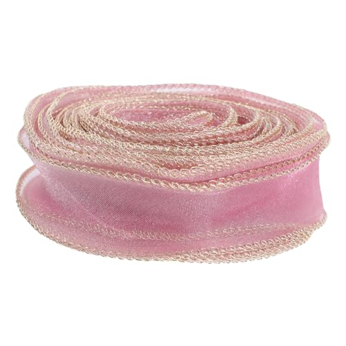 NUOBESTY Wellenförmiges Organza Band Rauchrosé Yards Breites Chiffonband mit Goldenen Rändern für Hochzeiten Geschenkverpackungen DIY Bastelprojekte und Blumensträuße Breit von NUOBESTY