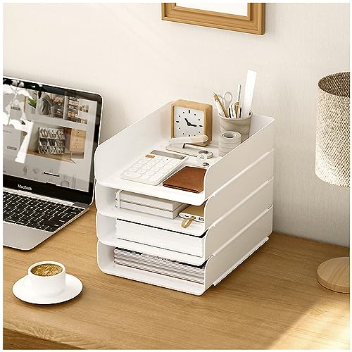 NUODWELL Stapelbare Ablagefächer mit 4 Ebenen, Briefablage, Organizer, Schreibtischordner, Dokumentenhalter, A4, Papiersortierer für Büro, Schule (vertikales Weiß) von NUODWELL
