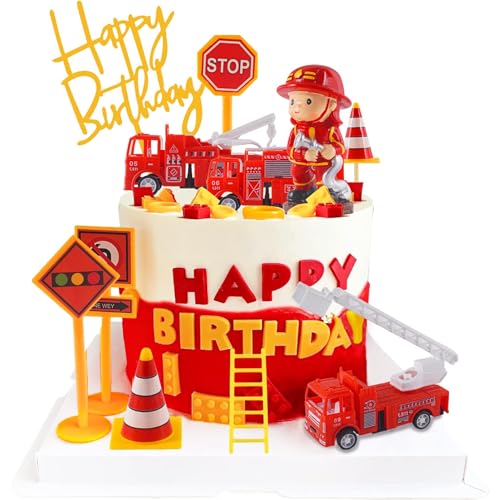 NUOGUAYI Feuerwehrmann Kuchendeko, FeuerwehrmäNner Cupcake Deko, Feuerwehr Tortendeko Figuren, Feuerwehrauto Tortendeko, Feuerwehrmann Geburtstags, Geeignet für Mottopartys, Kuchendekorationen (A) von NUOGUAYI