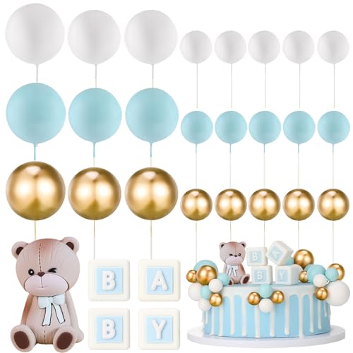 Tortendeko Kugeln, 29 Stück Baby Dusche Kuchen Dekorationen, Bär Kuchen Deko, BABY-Buchstabe Topper, Teddybär Kuchen Dekoration, für Mädchen Junge Geburtstag Babyparty, Hochzeit,Geburtstag (B) von NUOGUAYI