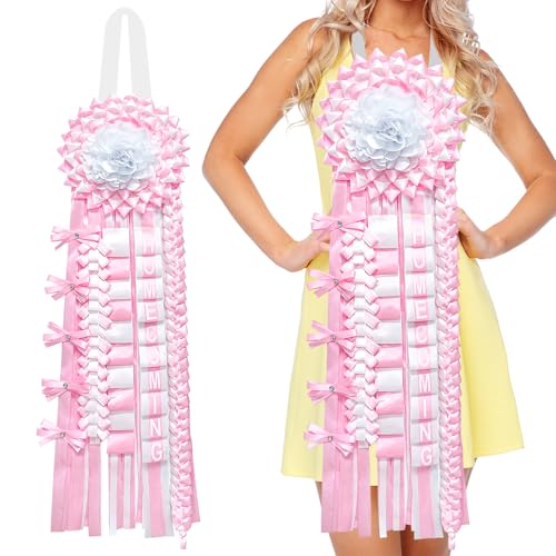 Homecoming Mum Supplies Set enthält Homecoming Mum Flower und 5Pcs Braid Ribbon, Back to School Classroom Homecoming Week Party Dekorationen DIY Craft Kit (Weiß und Rosa) von NUOLAN