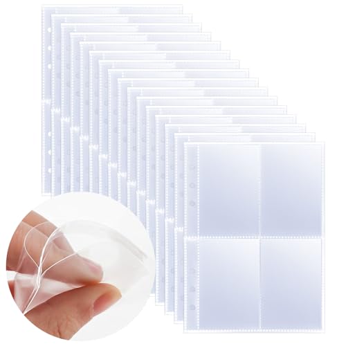 Sammelkarten Hüllen 50 Pack 400 Taschen 15,5 x 20cm Doppelseitiger Seitenschutz mit 4 Taschen Klarsichthüllen Prospekthüllen Fotohüllen Photocard Sleeves zum Postkarten Aufbewahrung Fotos von NUOOO