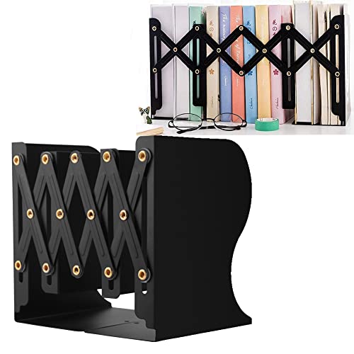 Verstellbare Metall-Buchstützen für schwere Bücher und Aktenordner, Organizer auf dem Schreibtisch, erweiterbares Bücherregal, Büro- und Schulbedarf (schwarz) von NUOQIKU