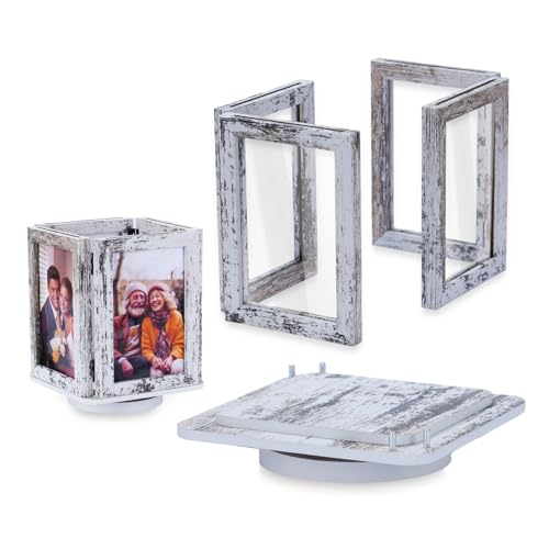 NUPTIO Bilderrahmen Rotierend Holz Geschenke: 10x15 Fotorahmen Vintage Holzrahmen Jährige Photo Frame Set Aufklappen Holzbilderrahmen Geschenkideen Weiß Hochzeitsgeschenk von NUPTIO