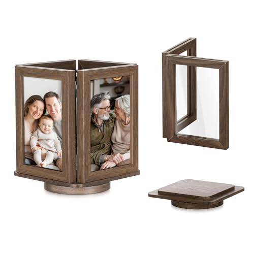 NUPTIO Bilderrahmen Rotierend Holz Geschenke: 10x15 Fotorahmen Vintage Holzrahmen Jährige Photo Frame Set Aufklappen Holzbilderrahmen Geschenkideen Geburtstagsgeschenk Hochzeitsgeschenk von NUPTIO