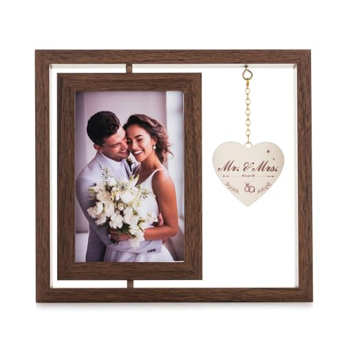 NUPTIO Geschenk Bilderrahmen Bilder Hochzeit: 4x6 Holz Geschenkideen Foto Valentinstag Paare Weihnachtsgeschenke Gift Jährige Hochzeitstag Fotos Gifts Fotorahmen Frame Braun Mr Mrs Anhänger von NUPTIO