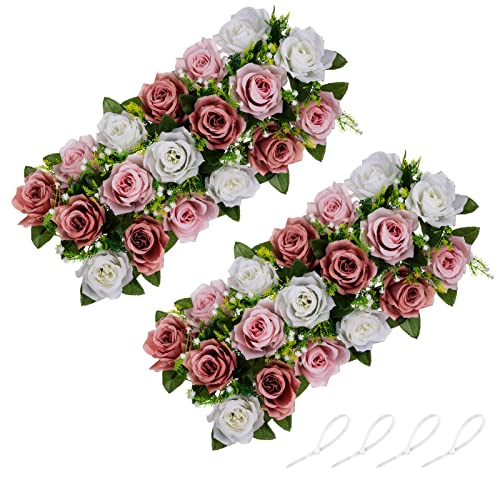 NUPTIO Hochzeit Blumenschmuck für Tische 2 Stück 50cm Lange Frühlingsblumen Arrangements Künstlicher Tafelaufsatz Elegante Staubige Rose Gefälschte Blumen für Party Hochzeiten Esstisch von NUPTIO