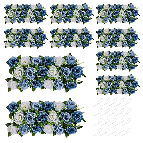 NUPTIO Künstliche Blume Tafelaufsätze für Tische 10 Stück Staubig Blaue Blumen 50cm Lang Gefälschte Rosen Arrangement Seide Blumenarrangement für Hochzeit Party Esstisch Mittelstück Dekoration von NUPTIO