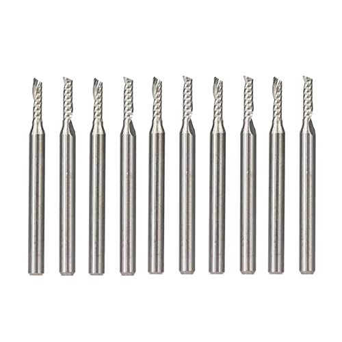 Bohrer 10 Stück 3,175 Schaft Spiralfräser Mit Einer Flöte Für Geschnittene Holz-/Kunststoff-CNC-Fräser,3.175x1.5x6 von NUSHKI