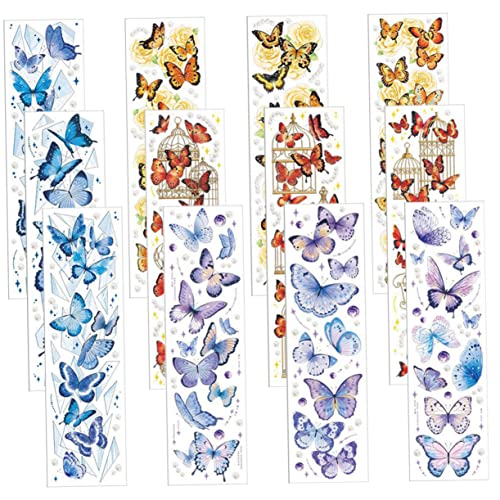 NUSITOU 12 Blätter Schmetterlings-taschenbuch-aufkleber Vintage-scrapbooking Schmetterlinge Aufkleber Schmetterlinge Washi Sticker Retro Vintage-aufkleber Handkonto Tagebuch Das Haustier von NUSITOU