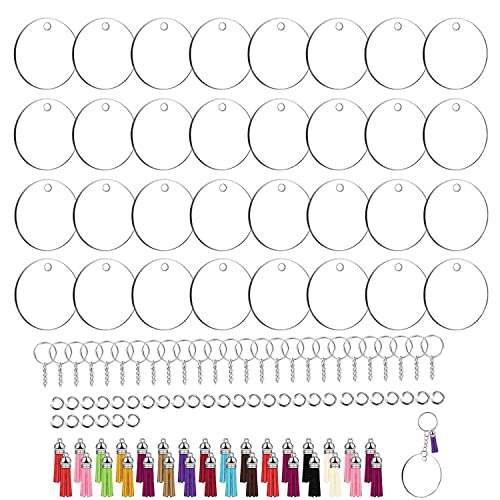 128 Stück Acryl Schlüsselanhänger, Schlüsselbund Transparente Rohlinge mit Löchern, Schlüsselringen und Biegeringen von NUWIQ