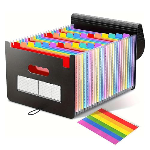 Erweitern Dateiordner, 25 Taschen Dokumentenmappe A4, Fächermappe, Regenbogen Ordner Akkordeon Aktenordner mit Etiketten, Erweitern Ordnungsmappe mit Deckel Erweitern Dateiordner, 25 Taschen Dokumentenmappe A4, Fächermappe, Regenbogen Ordner Akkordeon Aktenordner mit Etiketten, Erweitern Ordnungsmappe mit Deckel von NUWIQ