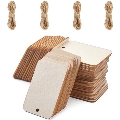 Holz Etiketten, 100pcs Holz Etiketten Rechteckige, Geschenkanhänger,mit 4 Jute Schnur, Unbehandelte Scheiben mit Loch, für DIY Kunsthandwerk Hochzeit Weihnachten Holz Etiketten, 100pcs Holz Etiketten Rechteckige, Geschenkanhänger,mit 4 Jute Schnur, Unbehandelte Scheiben mit Loch, für DIY Kunsthandwerk Hochzeit Weihnachten von NUWIQ