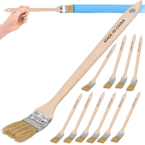 Pinsel Langer Stiel, 10 Stück Heizkörperpinsel, Ecken Pinsel, Kalorienbinderpinse, Helle Borste Kräftige Polymix Borste, Gebogener Kalorienbinderpinsel, 38 mm Breit, 40cm Lang von NUWIQ