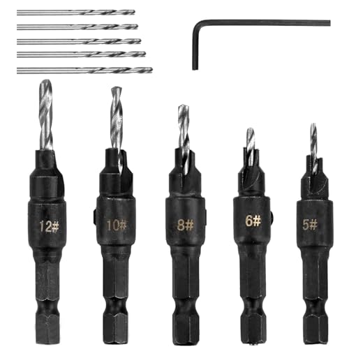 Senker Bohrer Set, 5 Stück Kegelsenker Bohrer Set, HSS-Spiralbohrer mit einem Schraubenschlüssel, Abnehmbare Tiefenverstellbare, für 5, 6, 8, 10, 12 Schrauben Senker Bohrer Set, 5 Stück Kegelsenker Bohrer Set, HSS-Spiralbohrer mit einem Schraubenschlüssel, Abnehmbare Tiefenverstellbare, für 5, 6, 8, 10, 12 Schrauben von NUWIQ