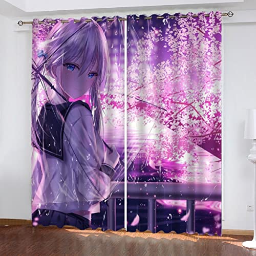 NUYSP Anime Vorhang Blickdicht B 183 X H 214 cm Polyester Vorhänge mit Ösen 2er Set Gardinen, 3D Gedruckt Mädchen Sakura Verdunkelungsvorhang für Kinderzimmer Wohnzimmer Schlafzimmer von NUYSP